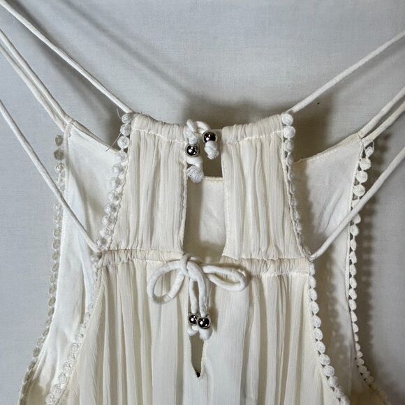 Abercrombie & Fitch Ivory White Gauzy Halter Sleeveless Strappy Mini Dress Sz S - Picture 6 of 16